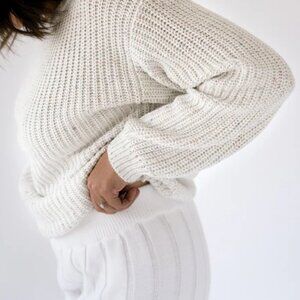 Oat Co Cotton Sprinkle Sweater Womens M Creamy White Chunky Knit Sustainable